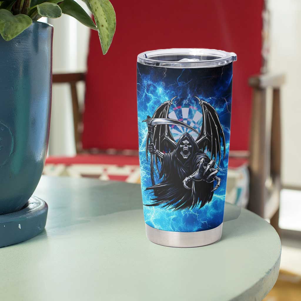 Custom Grim Reaper Bowling Tumbler Cup with Blue Lightning Background - Wonder Print Shop