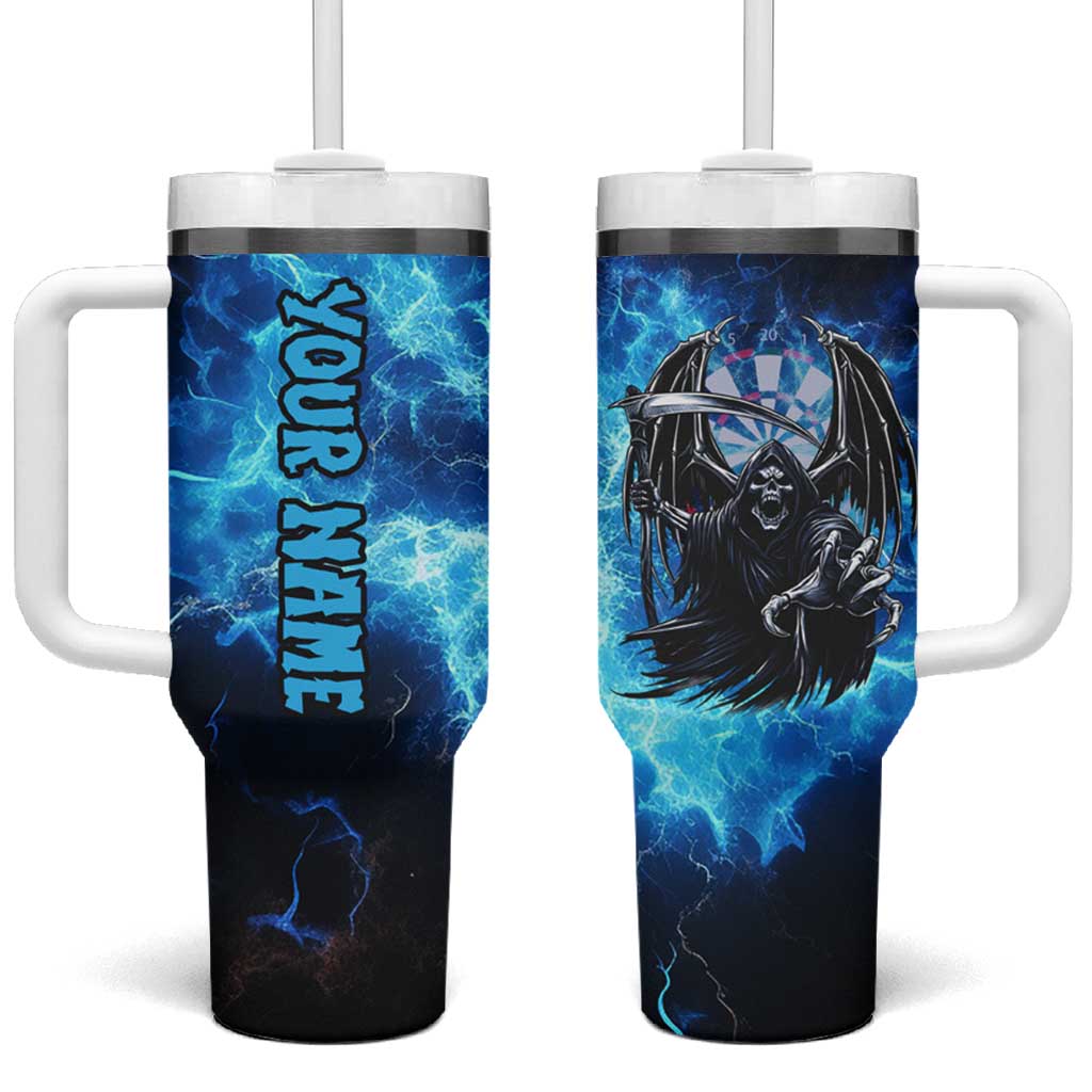 Custom Grim Reaper Bowling Tumbler With Handle with Blue Lightning Background - Wonder Print Shop