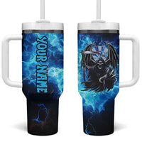 Custom Grim Reaper Bowling Tumbler With Handle with Blue Lightning Background - Wonder Print Shop