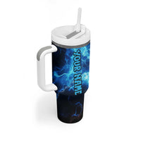 Custom Grim Reaper Bowling Tumbler With Handle with Blue Lightning Background - Wonder Print Shop