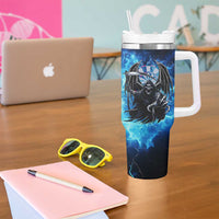 Custom Grim Reaper Bowling Tumbler With Handle with Blue Lightning Background - Wonder Print Shop