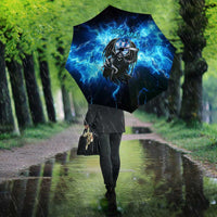 Custom Grim Reaper Bowling Umbrella with Blue Lightning Background - Wonder Print Shop