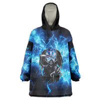 Custom Grim Reaper Bowling Wearable Blanket Hoodie with Blue Lightning Background - Wonder Print Shop
