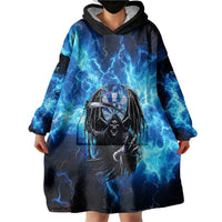 Custom Grim Reaper Bowling Wearable Blanket Hoodie with Blue Lightning Background - Wonder Print Shop