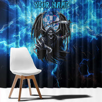 Custom Grim Reaper Bowling Window Curtain with Blue Lightning Background - Wonder Print Shop