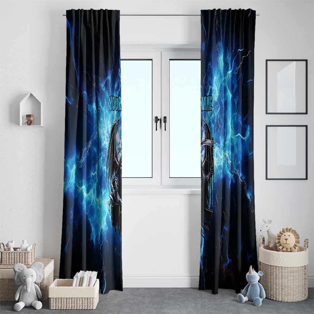 Custom Grim Reaper Bowling Window Curtain with Blue Lightning Background - Wonder Print Shop