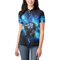 Custom Grim Reaper Bowling Women Polo Shirt with Blue Lightning Background - Wonder Print Shop