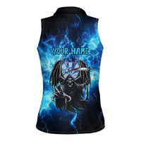 Custom Grim Reaper Bowling Women Sleeveless Polo Shirt with Blue Lightning Background - Wonder Print Shop
