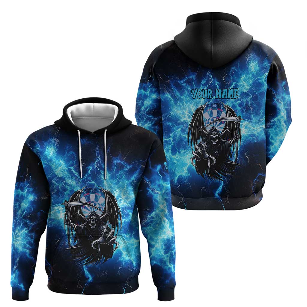 Custom Grim Reaper Bowling Zip Hoodie with Blue Lightning Background - Wonder Print Shop