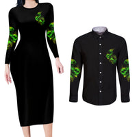 Stuck Between Idk Idc And Idgaf Skull Couples Matching Long Sleeve Bodycon Dress and Long Sleeve Button Shirt - Wonder Print Shop
