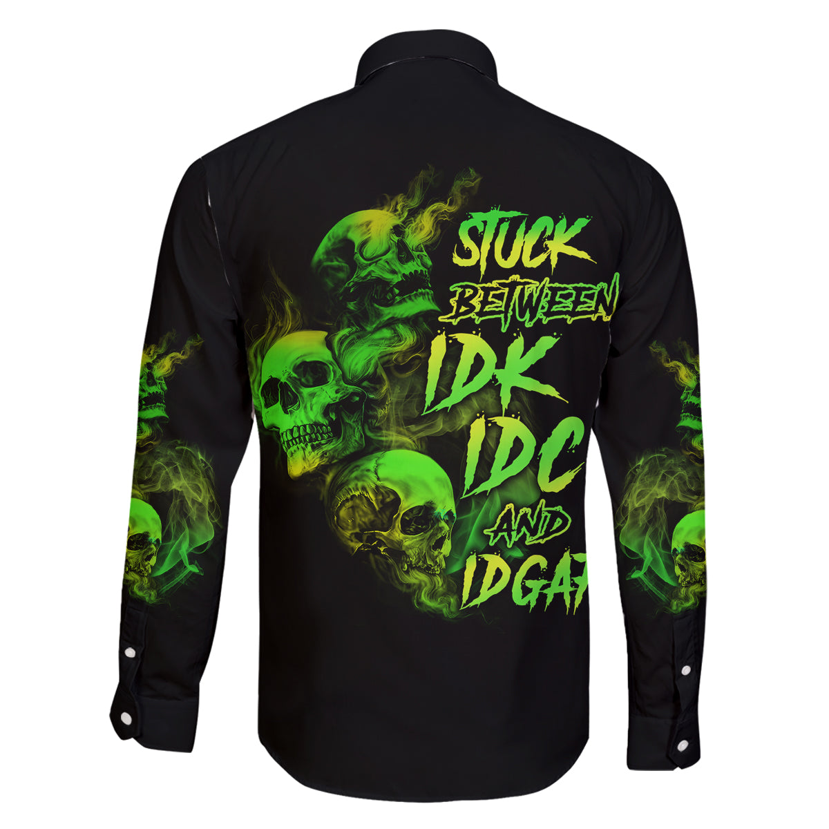 Stuck Between Idk Idc And Idgaf Skull Family Matching Long Sleeve Bodycon Dress and Hawaiian Shirt - Wonder Print Shop