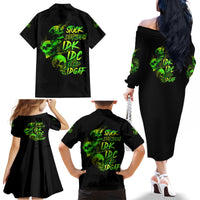 Stuck Between Idk Idc And Idgaf Skull Family Matching Off Shoulder Long Sleeve Dress and Hawaiian Shirt - Wonder Print Shop