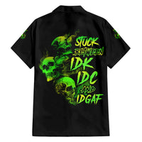 Stuck Between Idk Idc And Idgaf Skull Family Matching Off Shoulder Maxi Dress and Hawaiian Shirt - Wonder Print Shop