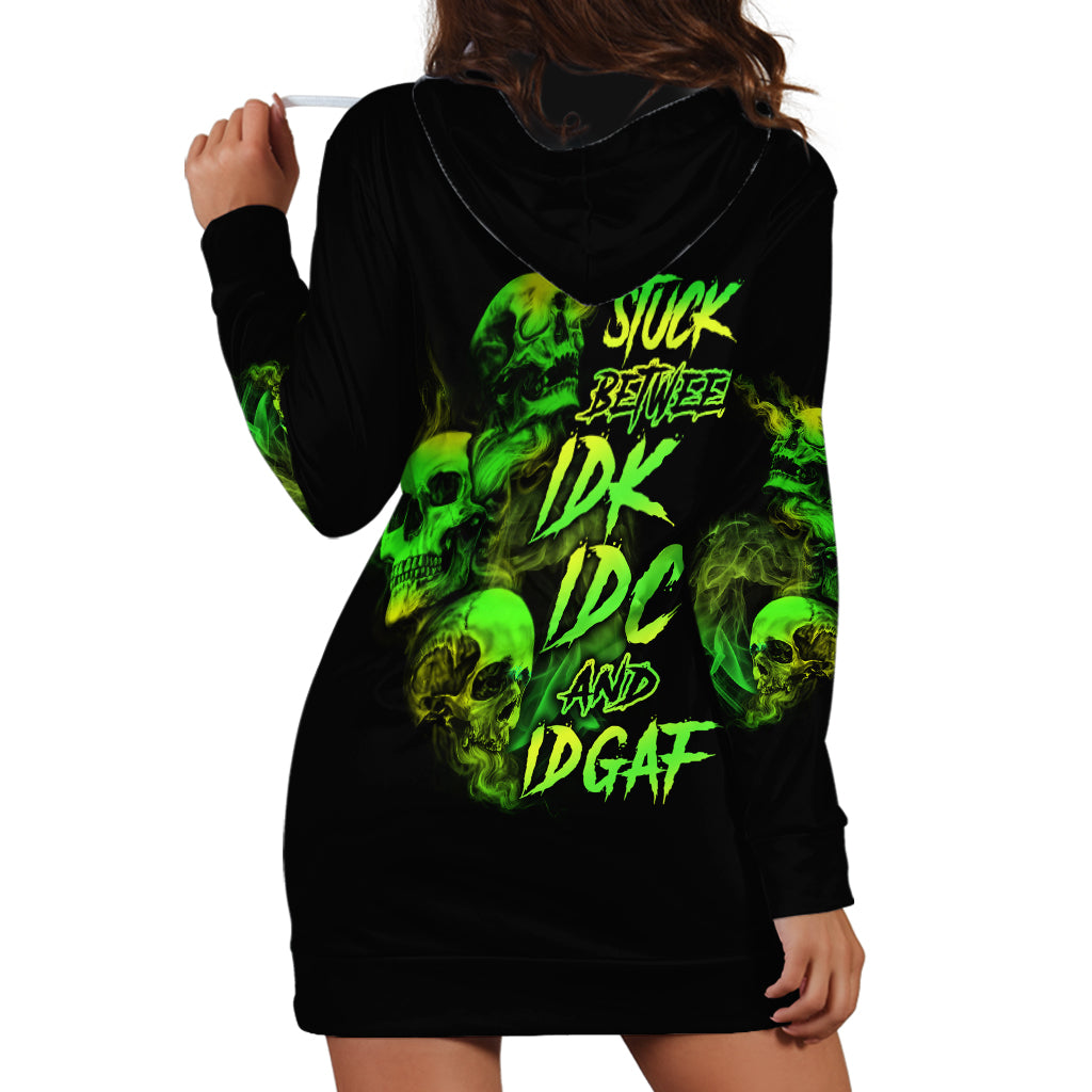Stuck Between Idk Idc And Idgaf Skull Hoodie Dress - Wonder Print Shop
