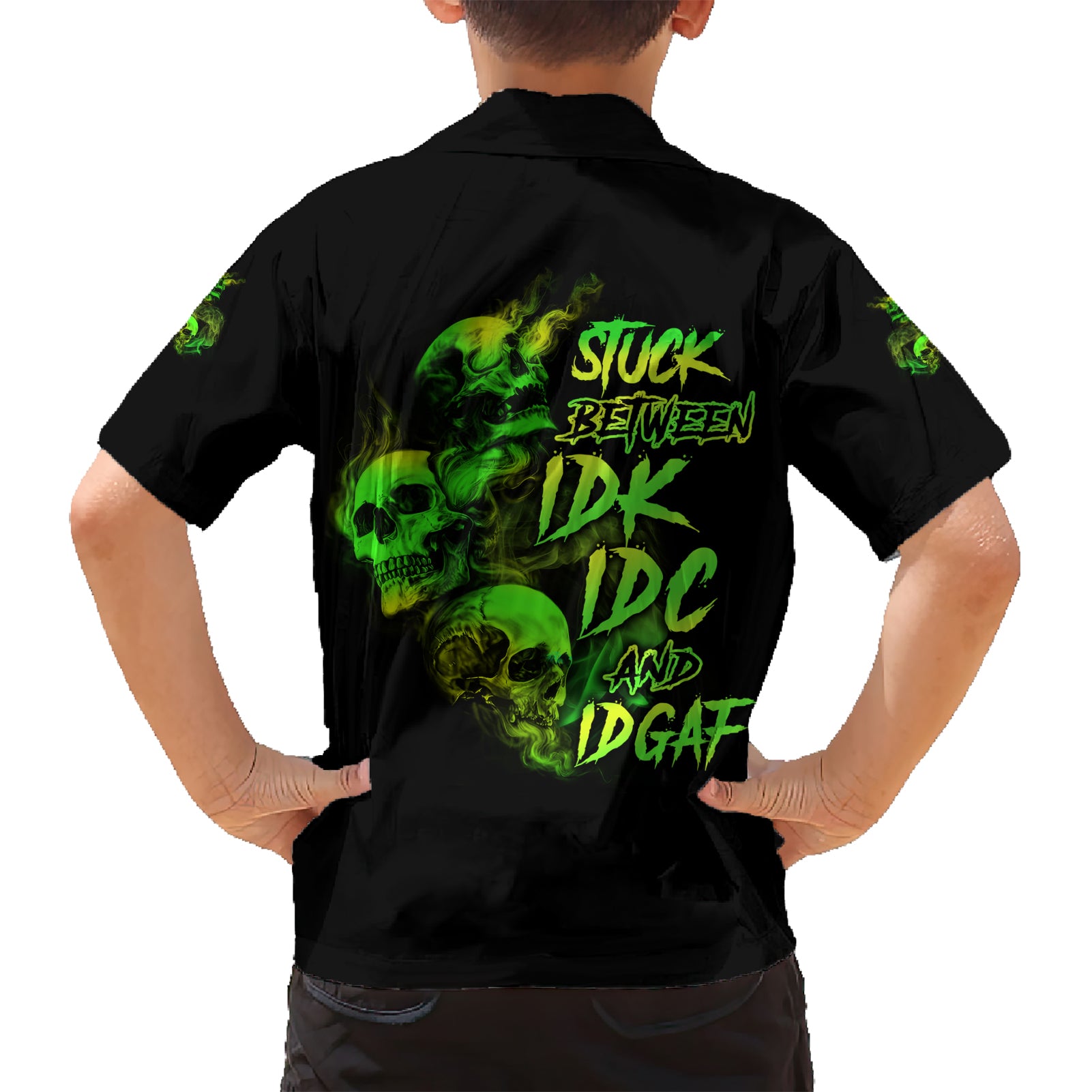 Stuck Between Idk Idc And Idgaf Skull Kid Hawaiian Shirt - Wonder Print Shop