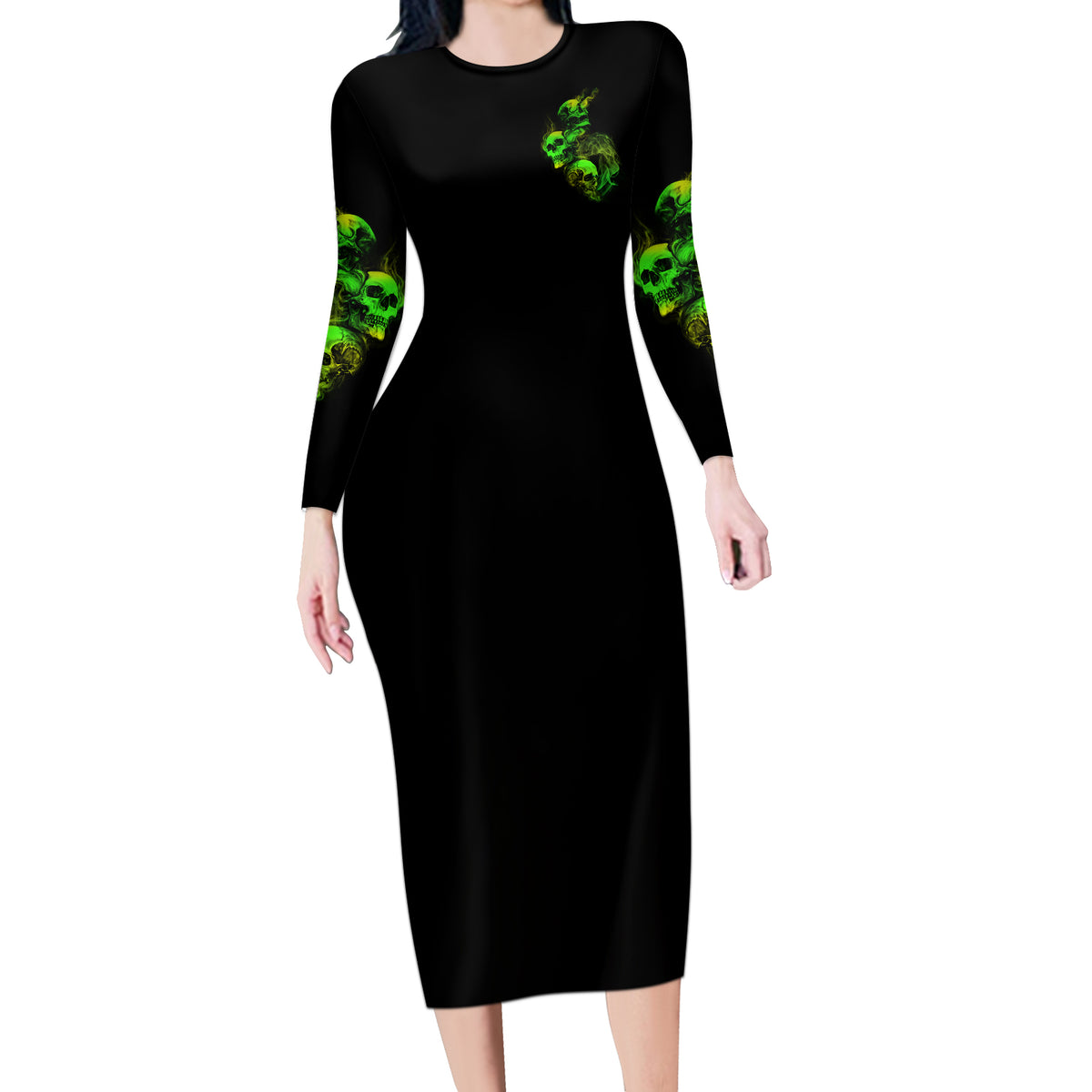 Stuck Between Idk Idc And Idgaf Skull Long Sleeve Bodycon Dress - Wonder Print Shop
