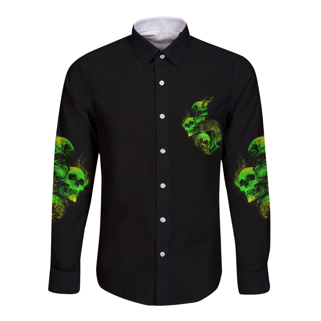 Stuck Between Idk Idc And Idgaf Skull Long Sleeve Button Shirt - Wonder Print Shop