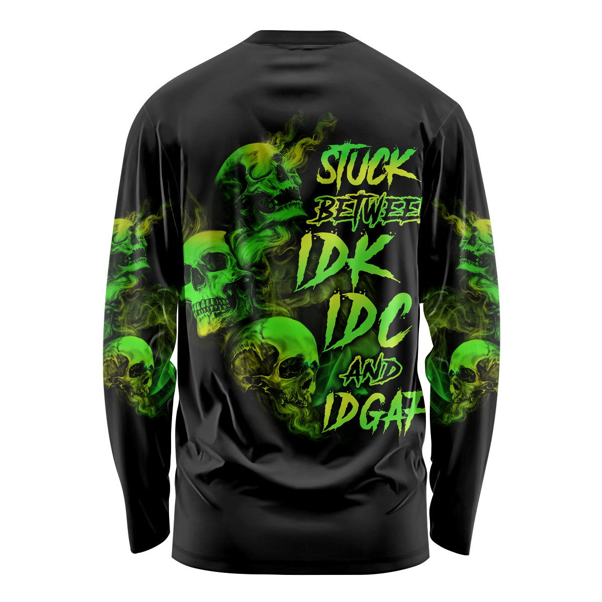 Stuck Between Idk Idc And Idgaf Skull Long Sleeve Shirt - Wonder Print Shop