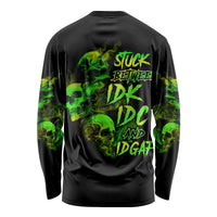 Stuck Between Idk Idc And Idgaf Skull Long Sleeve Shirt - Wonder Print Shop