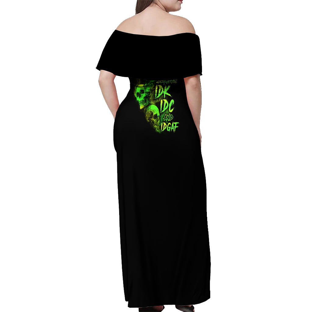 Stuck Between Idk Idc And Idgaf Skull Off Shoulder Maxi Dress - Wonder Print Shop