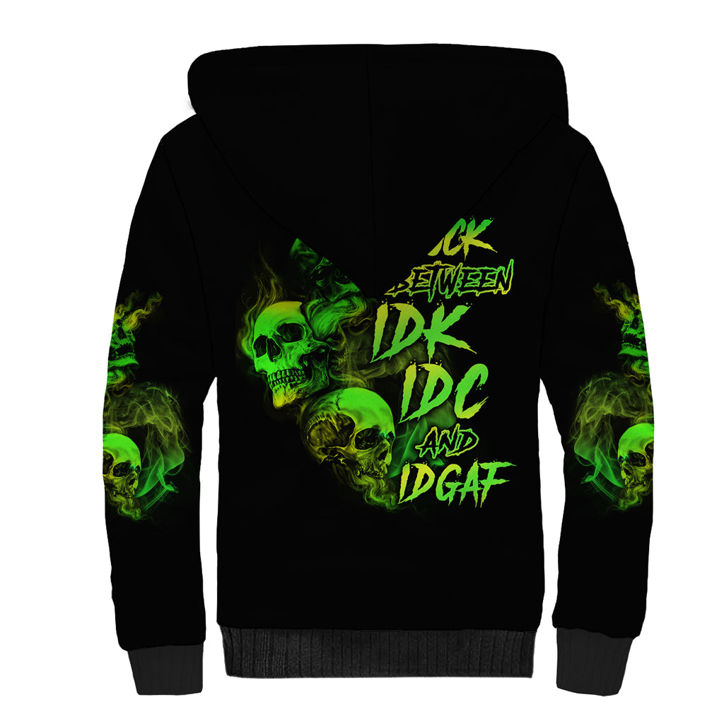 Stuck Between Idk Idc And Idgaf Skull Sherpa Hoodie - Wonder Print Shop