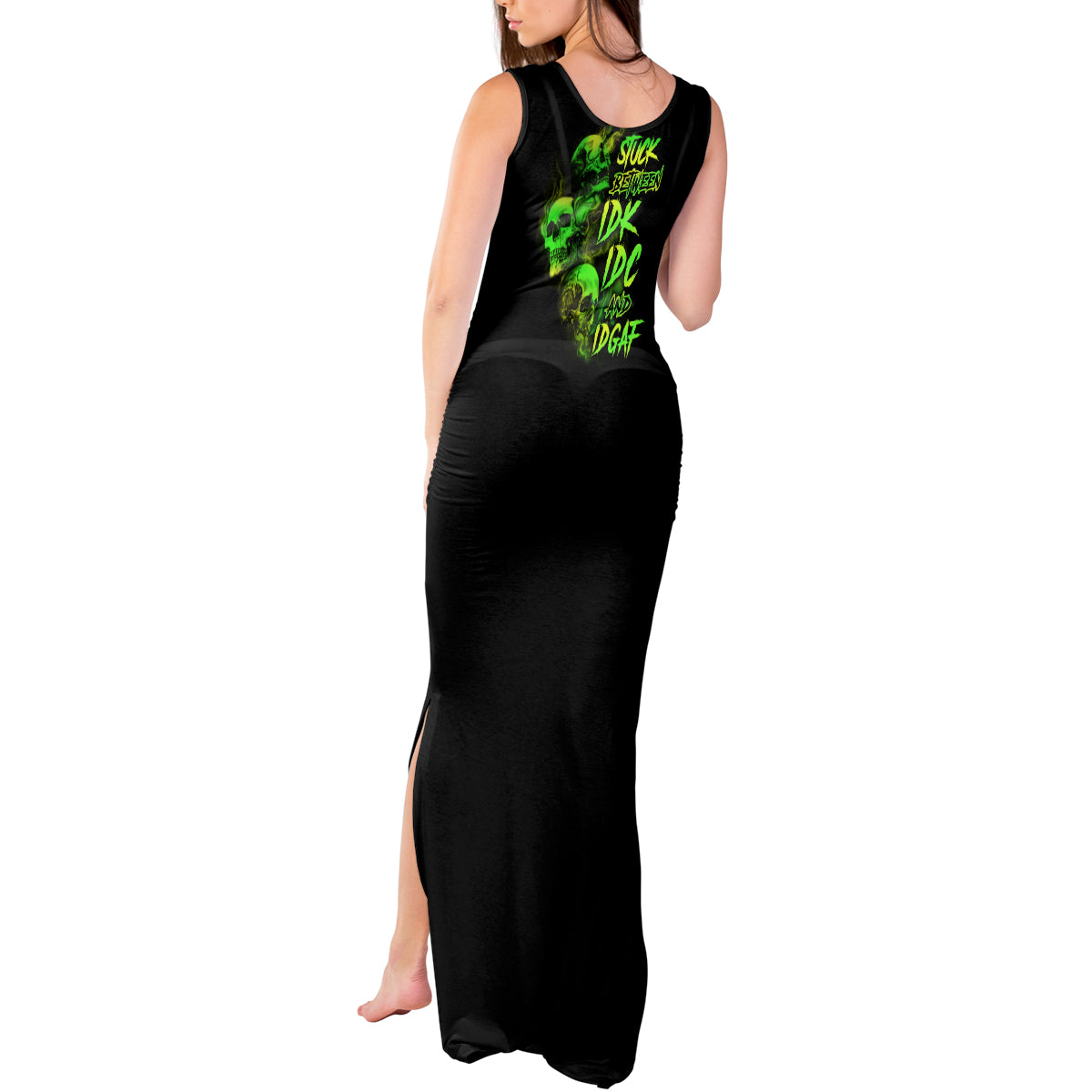 Stuck Between Idk Idc And Idgaf Skull Tank Maxi Dress - Wonder Print Shop