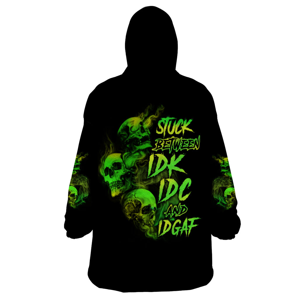 Stuck Between Idk Idc And Idgaf Skull Wearable Blanket Hoodie - Wonder Print Shop