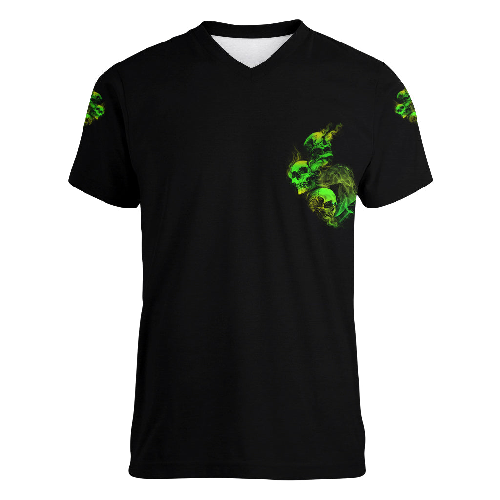 Stuck Between Idk Idc And Idgaf Skull Women V Neck T Shirt - Wonder Print Shop