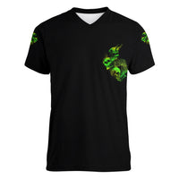 Stuck Between Idk Idc And Idgaf Skull Women V Neck T Shirt - Wonder Print Shop