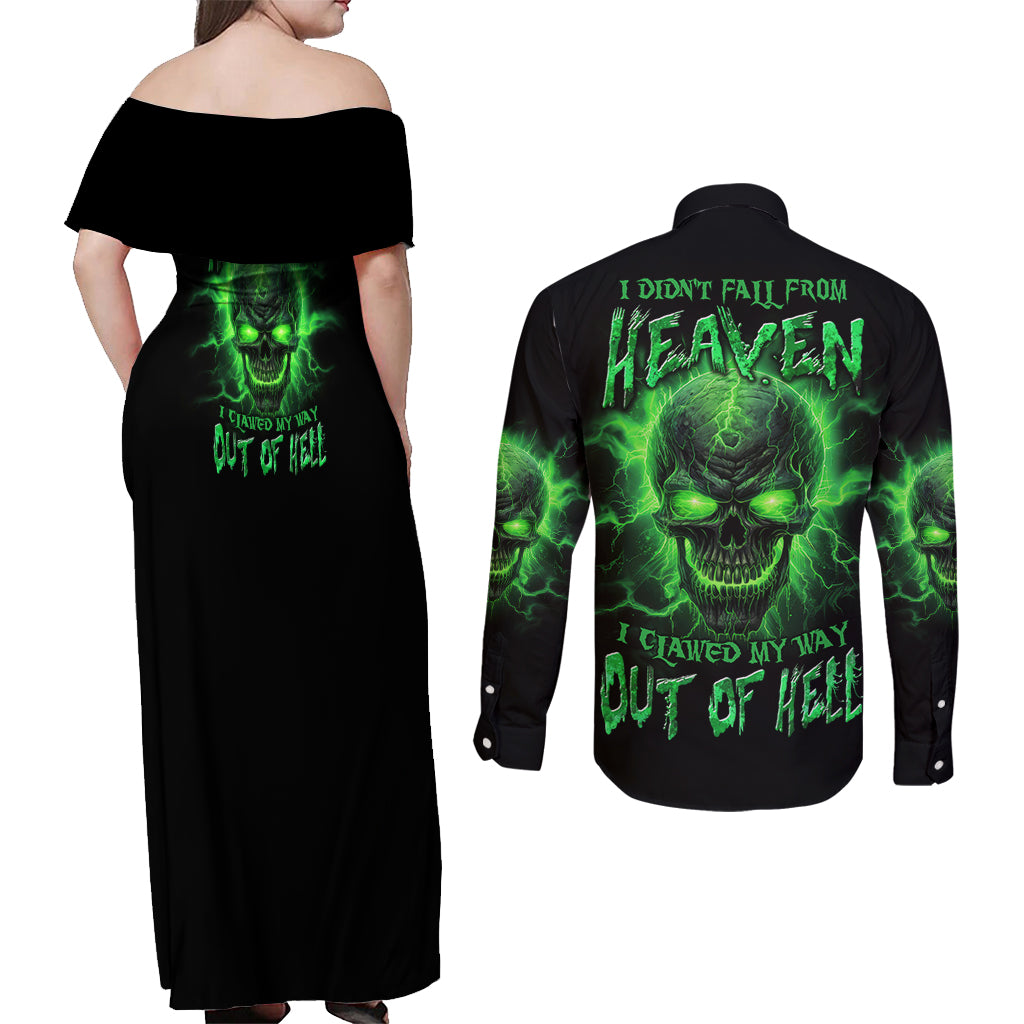 Heaven Don't Want Me Mad Skull Couples Matching Off Shoulder Maxi Dress and Long Sleeve Button Shirt - Wonder Print Shop