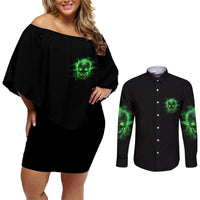 Heaven Don't Want Me Mad Skull Couples Matching Off Shoulder Short Dress and Long Sleeve Button Shirt - Wonder Print Shop