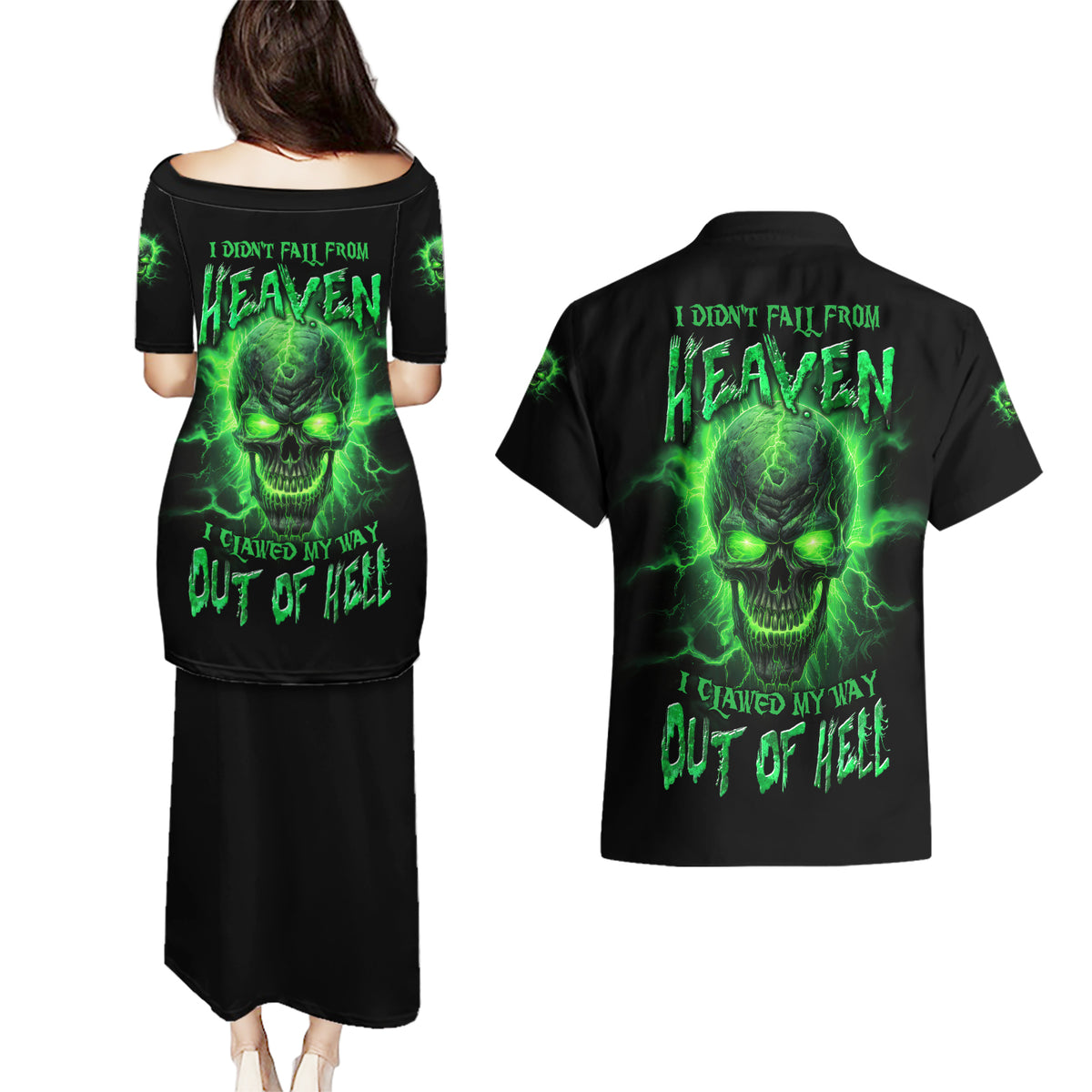Heaven Don't Want Me Mad Skull Couples Matching Puletasi Dress and Hawaiian Shirt - Wonder Print Shop