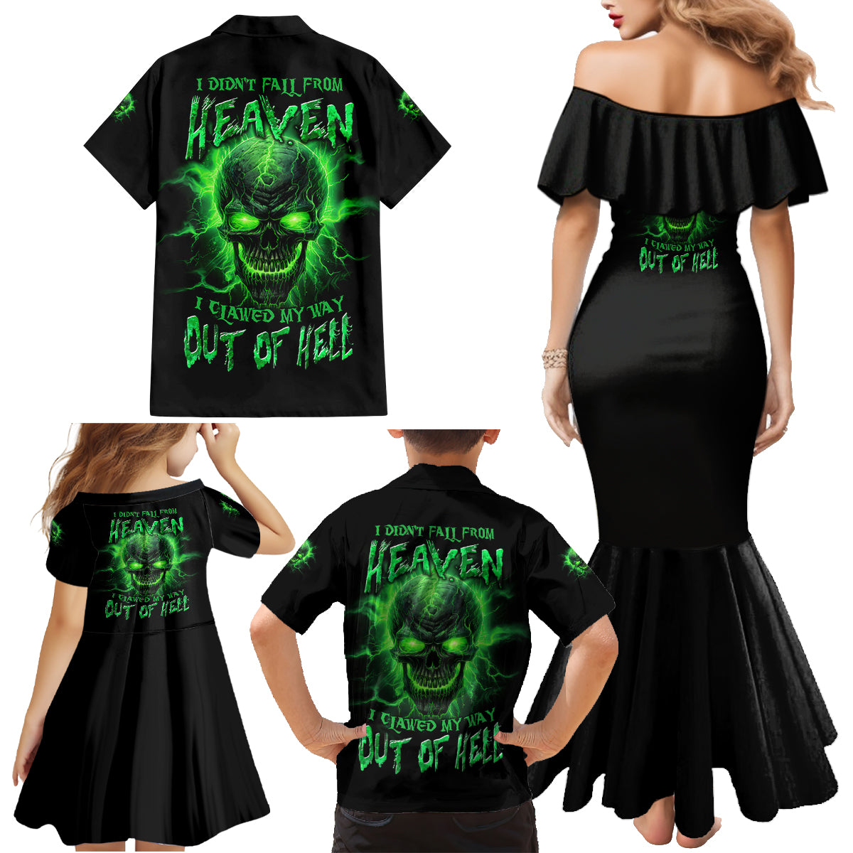 Heaven Don't Want Me Mad Skull Family Matching Mermaid Dress and Hawaiian Shirt - Wonder Print Shop