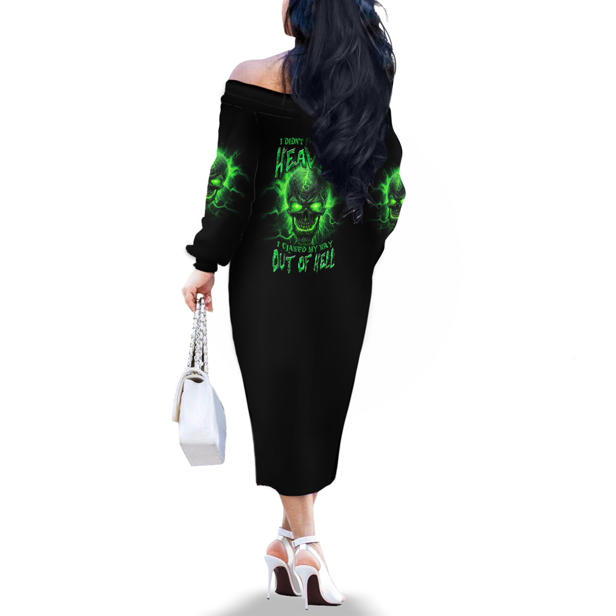 Heaven Don't Want Me Mad Skull Family Matching Off Shoulder Long Sleeve Dress and Hawaiian Shirt - Wonder Print Shop