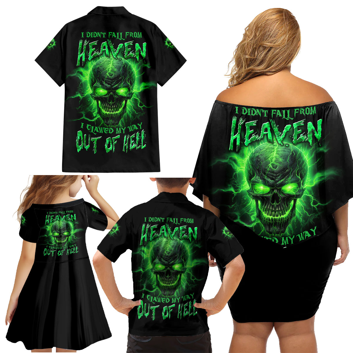 Heaven Don't Want Me Mad Skull Family Matching Off Shoulder Short Dress and Hawaiian Shirt - Wonder Print Shop