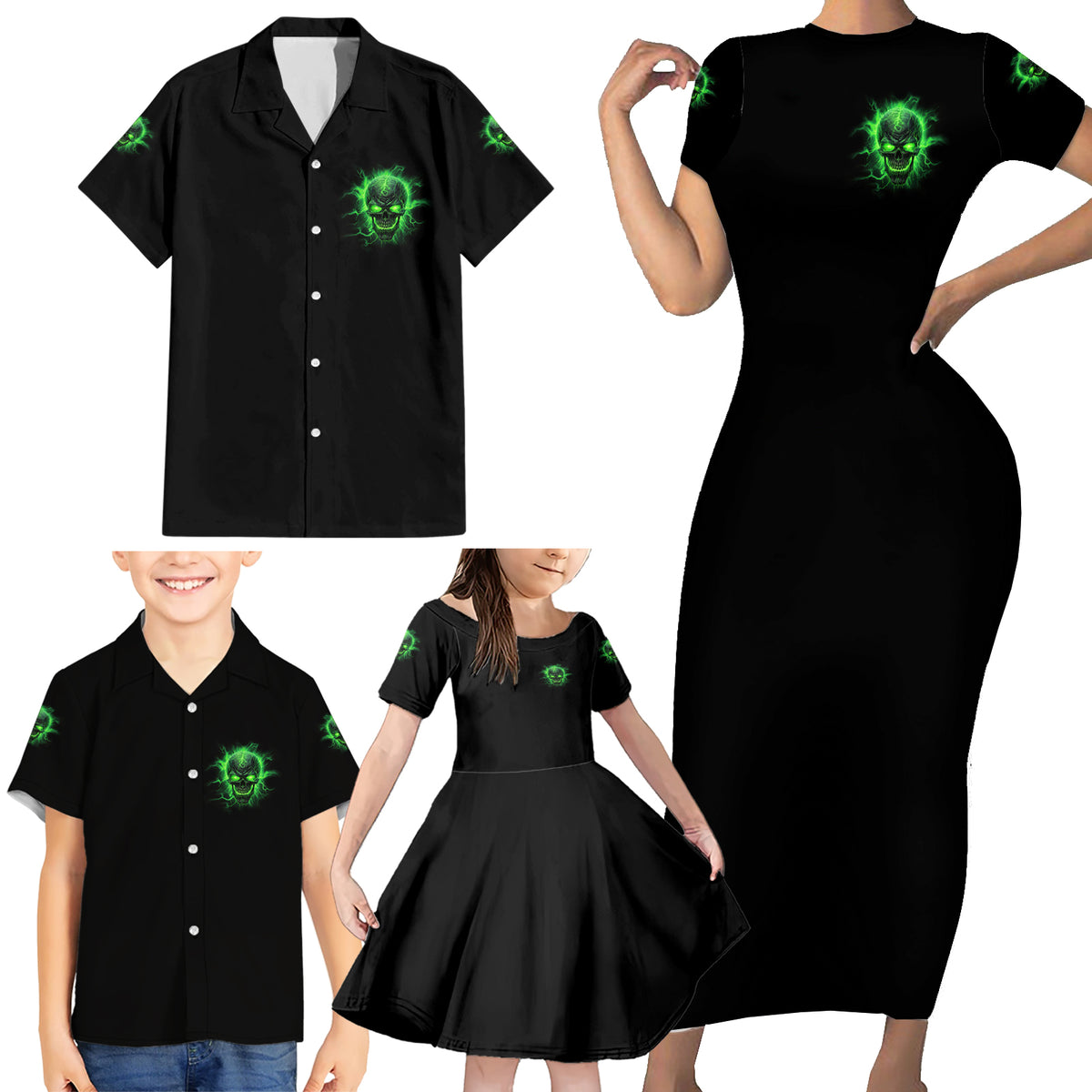 Heaven Don't Want Me Mad Skull Family Matching Short Sleeve Bodycon Dress and Hawaiian Shirt - Wonder Print Shop