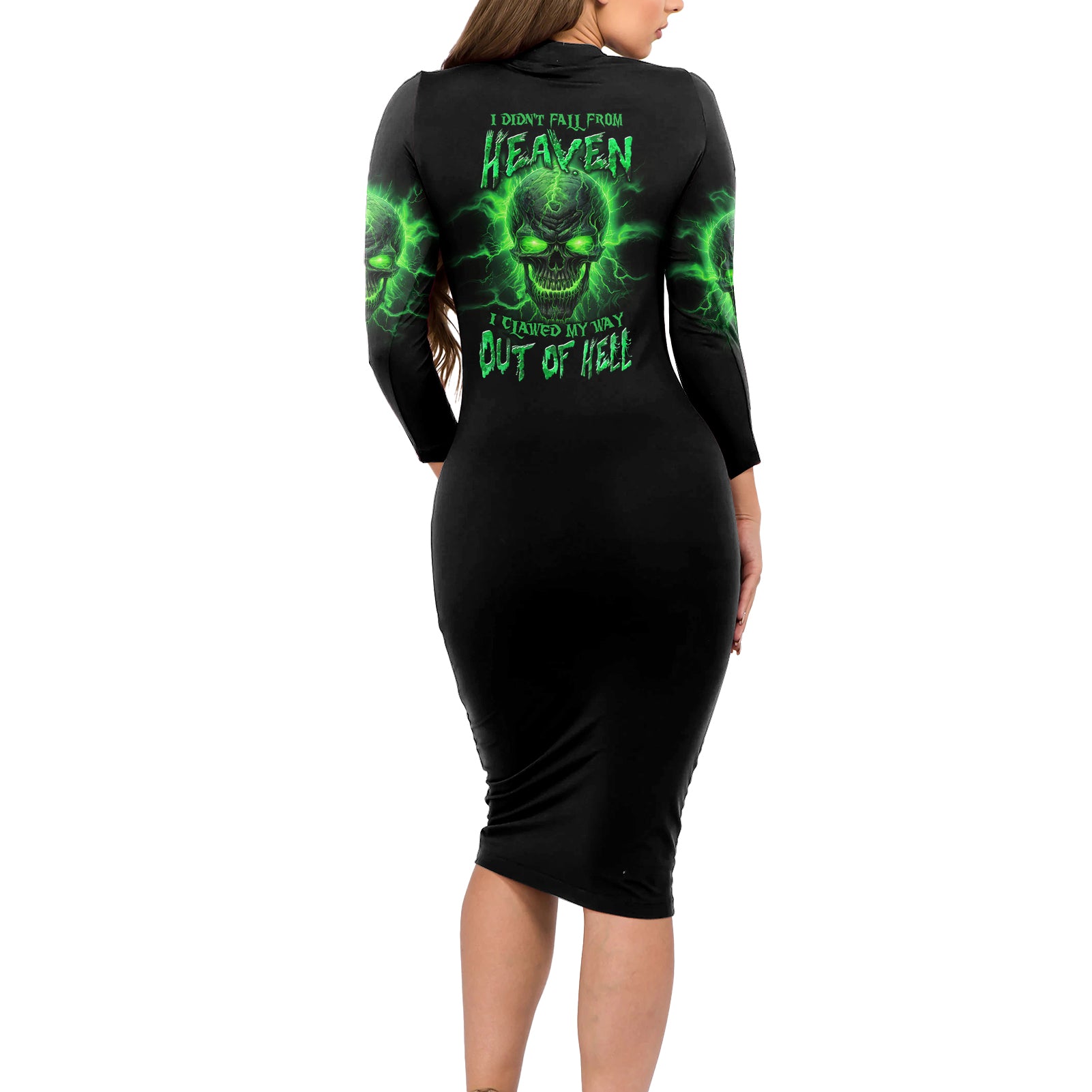 Heaven Don't Want Me Mad Skull Long Sleeve Bodycon Dress - Wonder Print Shop