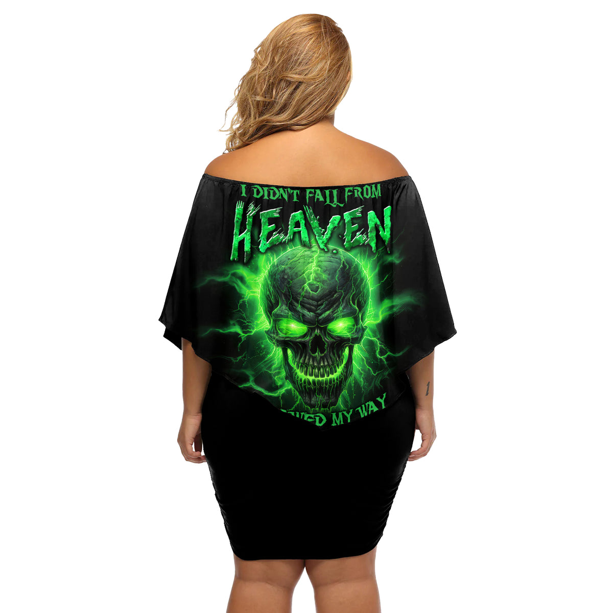 Heaven Don't Want Me Mad Skull Off Shoulder Short Dress - Wonder Print Shop