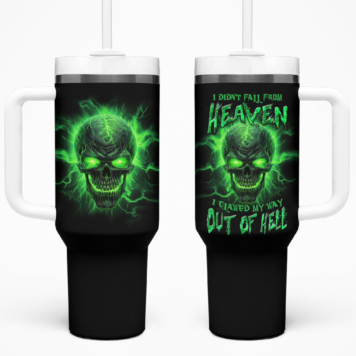 Heaven Don't Want Me Mad Skull Tumbler With Handle - Wonder Print Shop