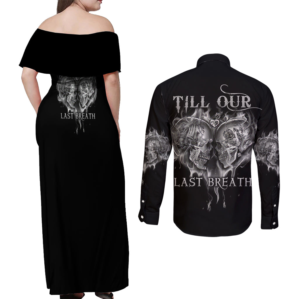 From Our First Kiss Till Our Last Breath Couple Couples Matching Off Shoulder Maxi Dress and Long Sleeve Button Shirt - Wonder Print Shop