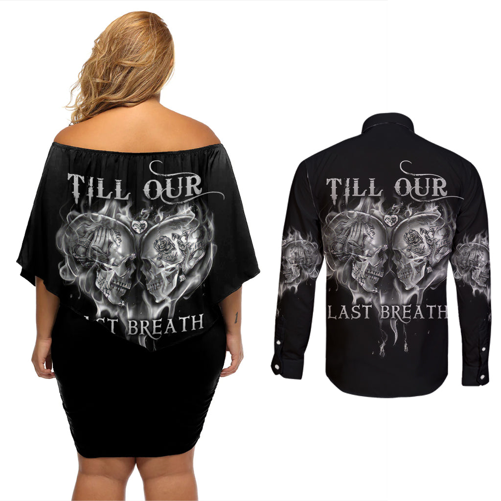 From Our First Kiss Till Our Last Breath Couple Couples Matching Off Shoulder Short Dress and Long Sleeve Button Shirt - Wonder Print Shop