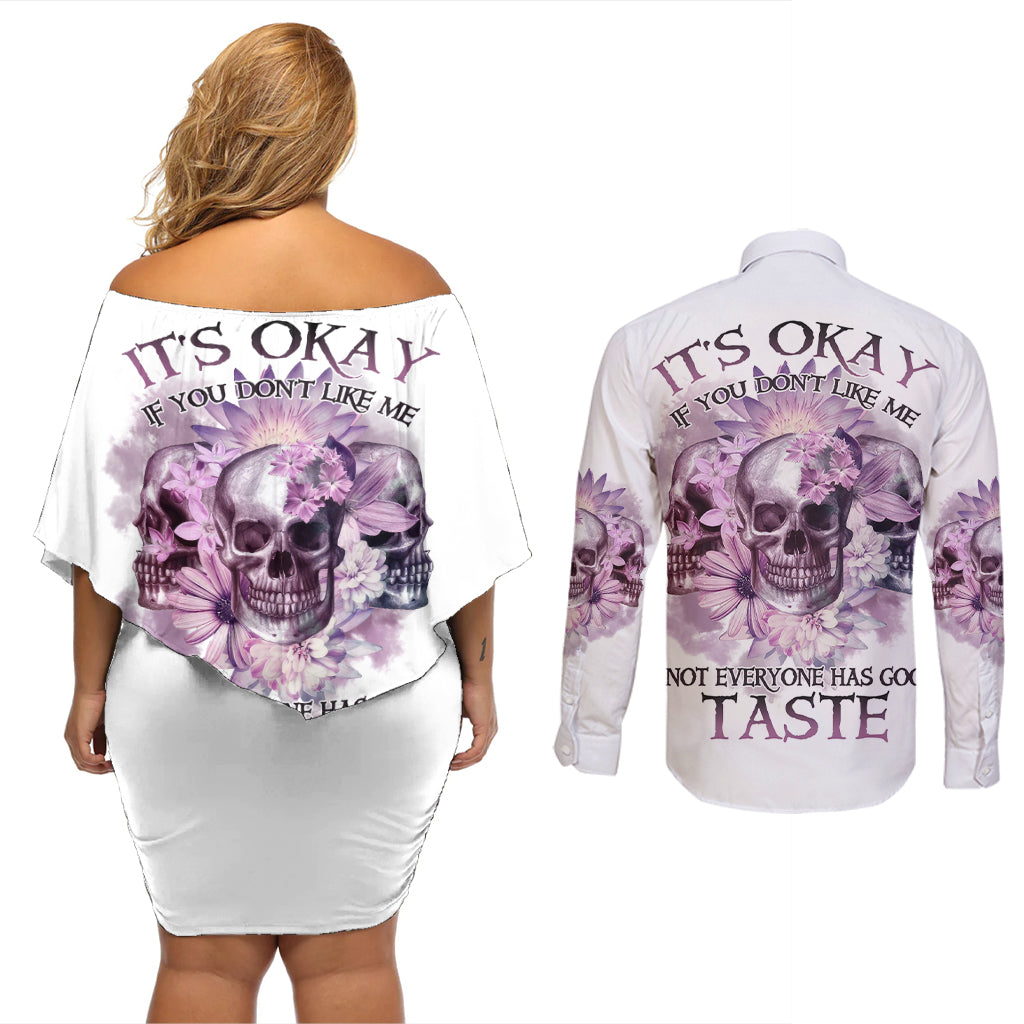 It's Okay If You Don't Like Me Couples Matching Off Shoulder Short Dress and Long Sleeve Button Shirt - Wonder Print Shop