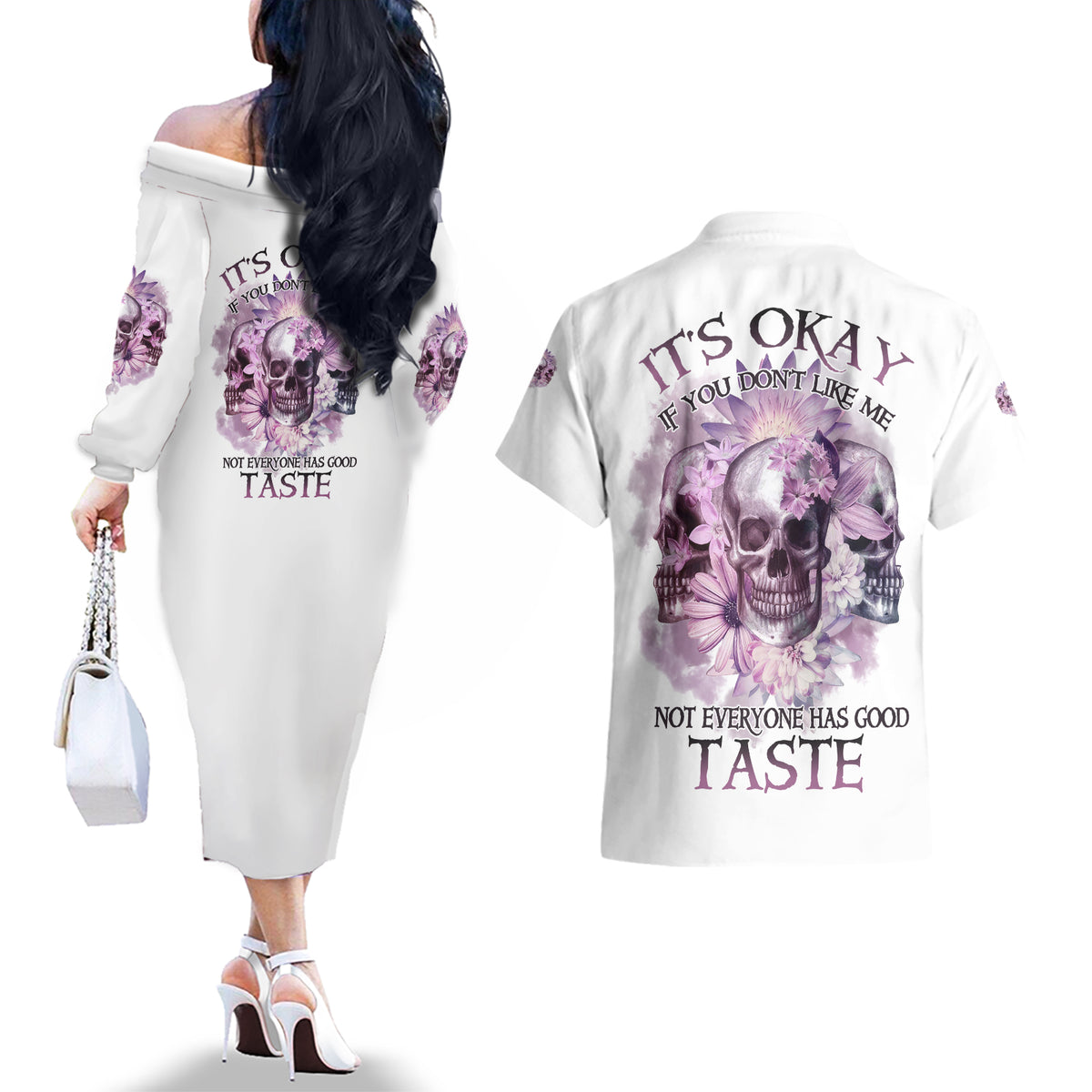 It's Okay If You Don't Like Me Couples Matching Off The Shoulder Long Sleeve Dress and Hawaiian Shirt - Wonder Print Shop