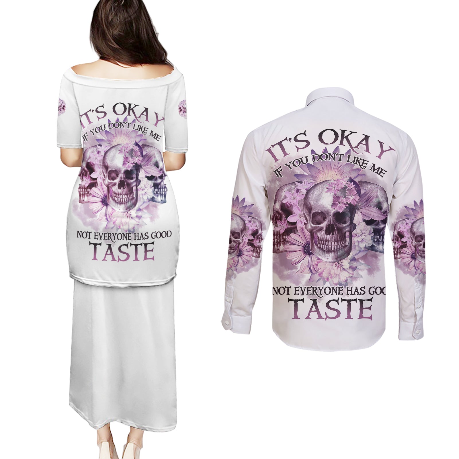 It's Okay If You Don't Like Me Couples Matching Puletasi Dress and Long Sleeve Button Shirt - Wonder Print Shop