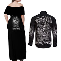 You Couldn't Handle Me B & W Couples Matching Off Shoulder Maxi Dress and Long Sleeve Button Shirt - Wonder Print Shop