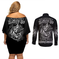 You Couldn't Handle Me B & W Couples Matching Off Shoulder Short Dress and Long Sleeve Button Shirt - Wonder Print Shop