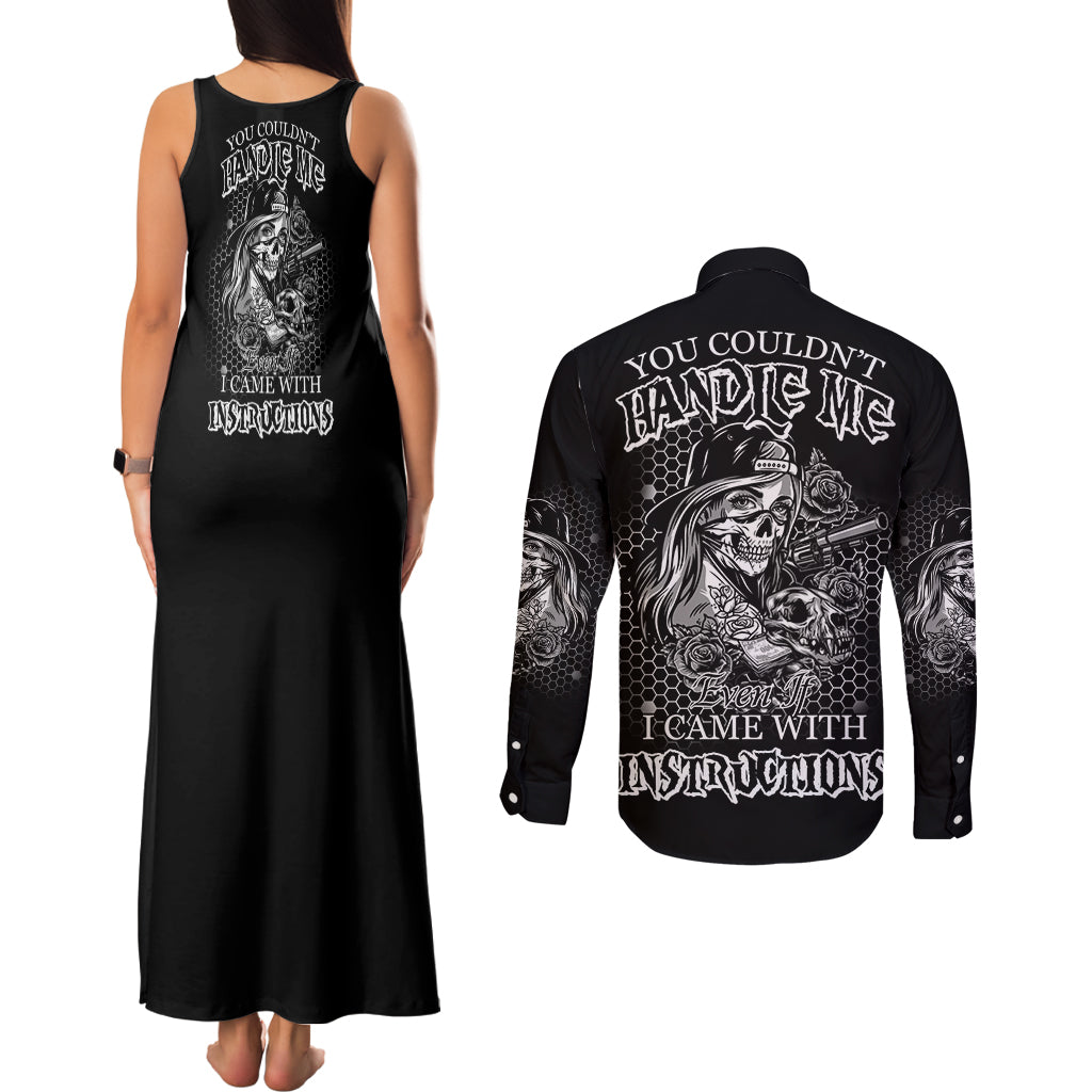 You Couldn't Handle Me B & W Couples Matching Tank Maxi Dress and Long Sleeve Button Shirt - Wonder Print Shop