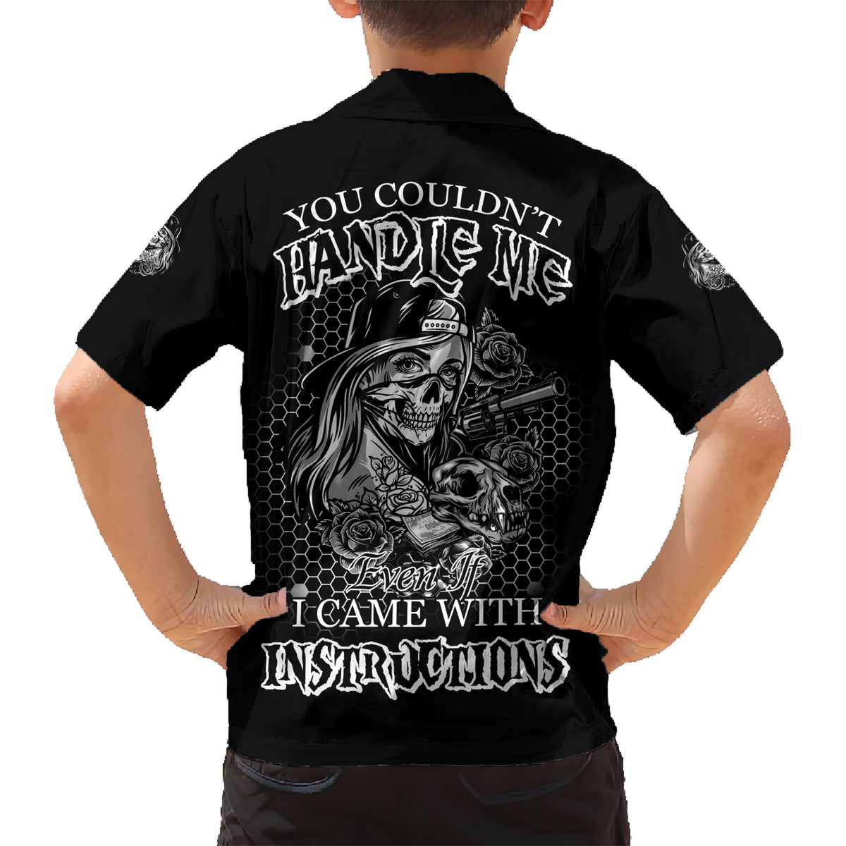 You Couldn't Handle Me B & W Family Matching Short Sleeve Bodycon Dress and Hawaiian Shirt - Wonder Print Shop