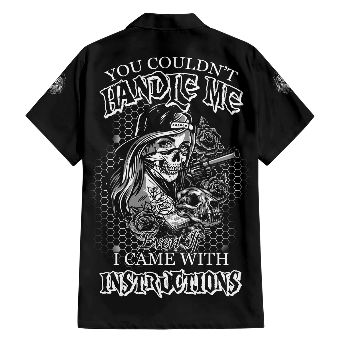 You Couldn't Handle Me B & W Family Matching Short Sleeve Bodycon Dress and Hawaiian Shirt - Wonder Print Shop