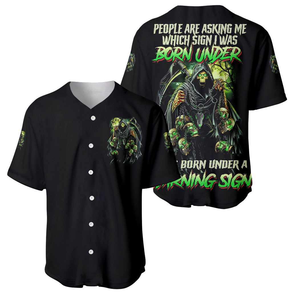 Warning Sign Skull Reaper Baseball Jersey - Wonder Print Shop